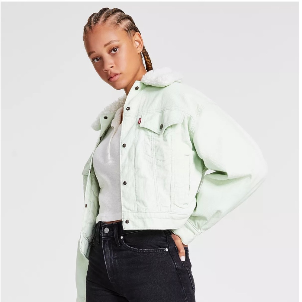 Levi's Women’s Sherpa Baby  Cropped Trucker Jacket Mint XL